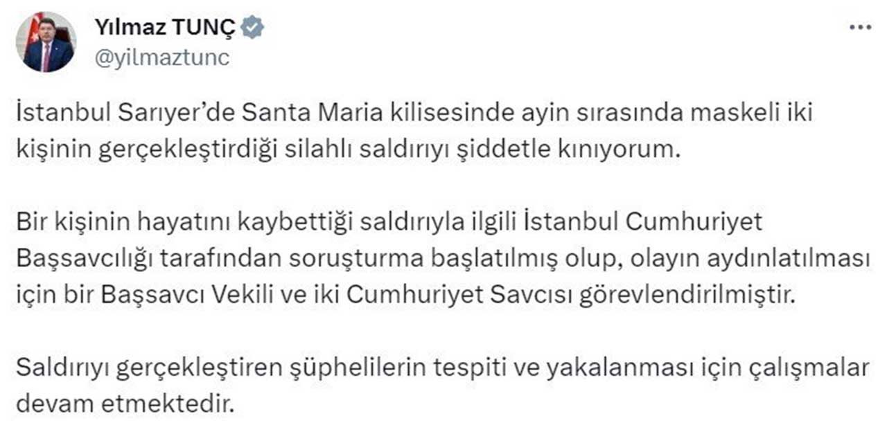 Bakan Tunç: "Olayın aydınlatılması için bir başsavcı vekili ve iki cumhuriyet savcısı görevlendirilmiştir"