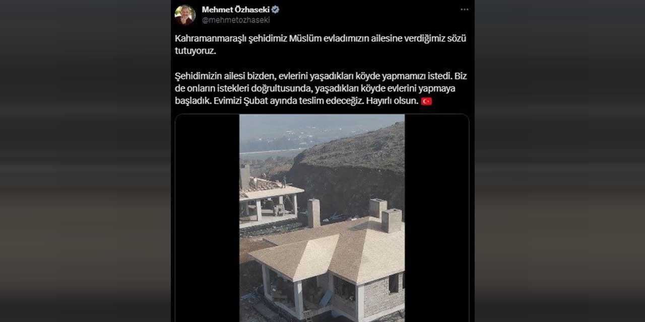 Kahramanmaraşlı şehidin ailesi için inşa edilen köy evi şubatta teslim edilecek