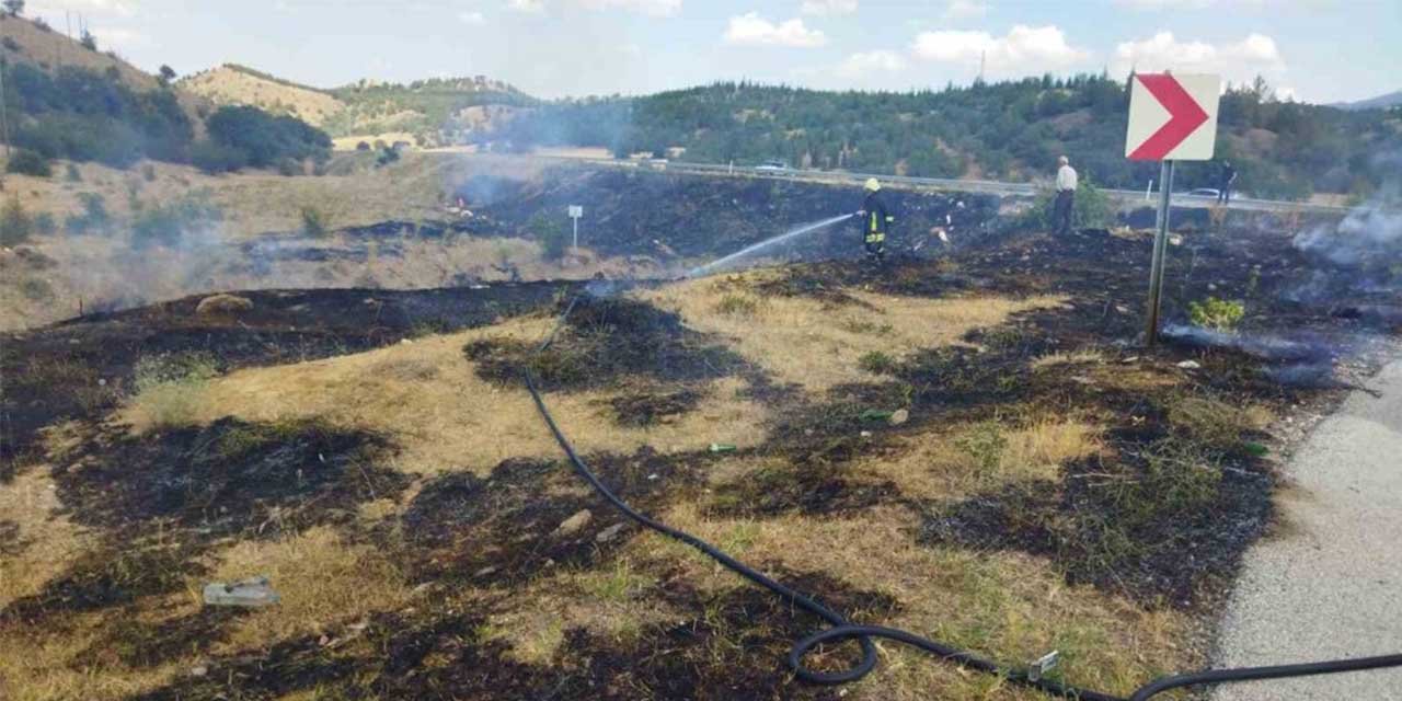 Osmancık D-100 karayolunda örtü yangını