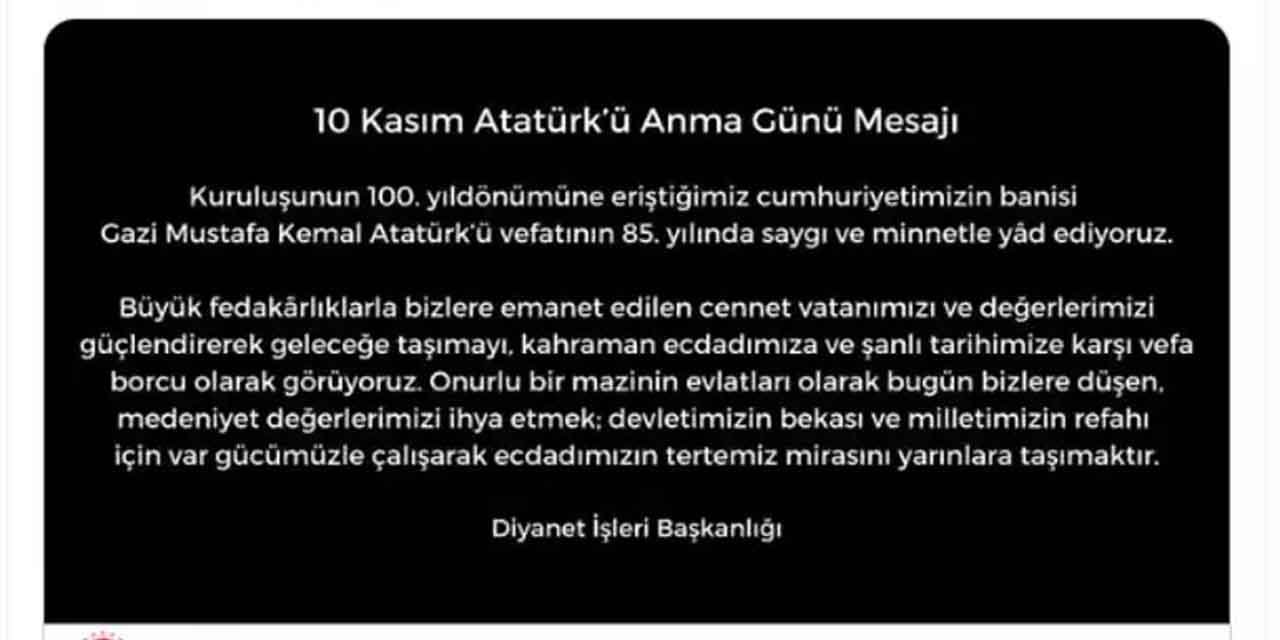 Diyanet’ten 10 Kasım Atatürk’ü Anma Günü mesajı