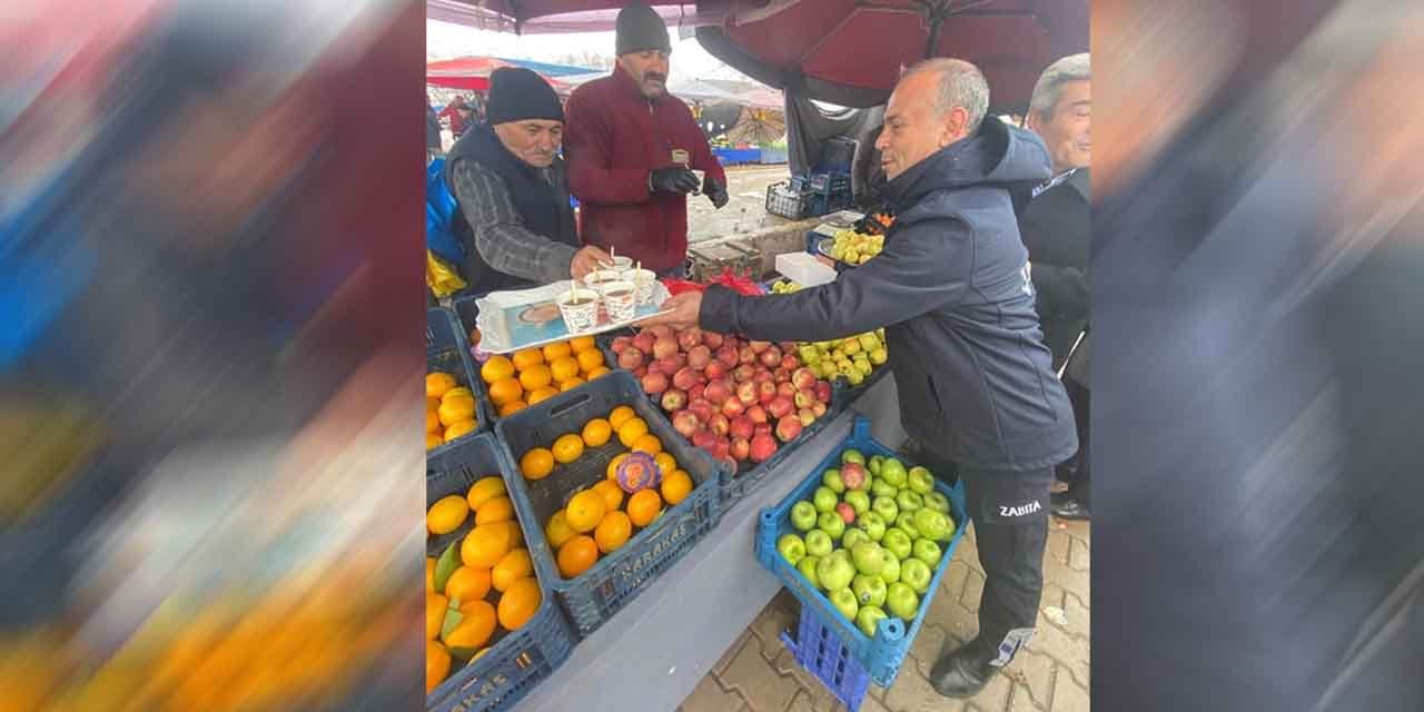 Çerikli'de pazar esnafına sıcak ikram