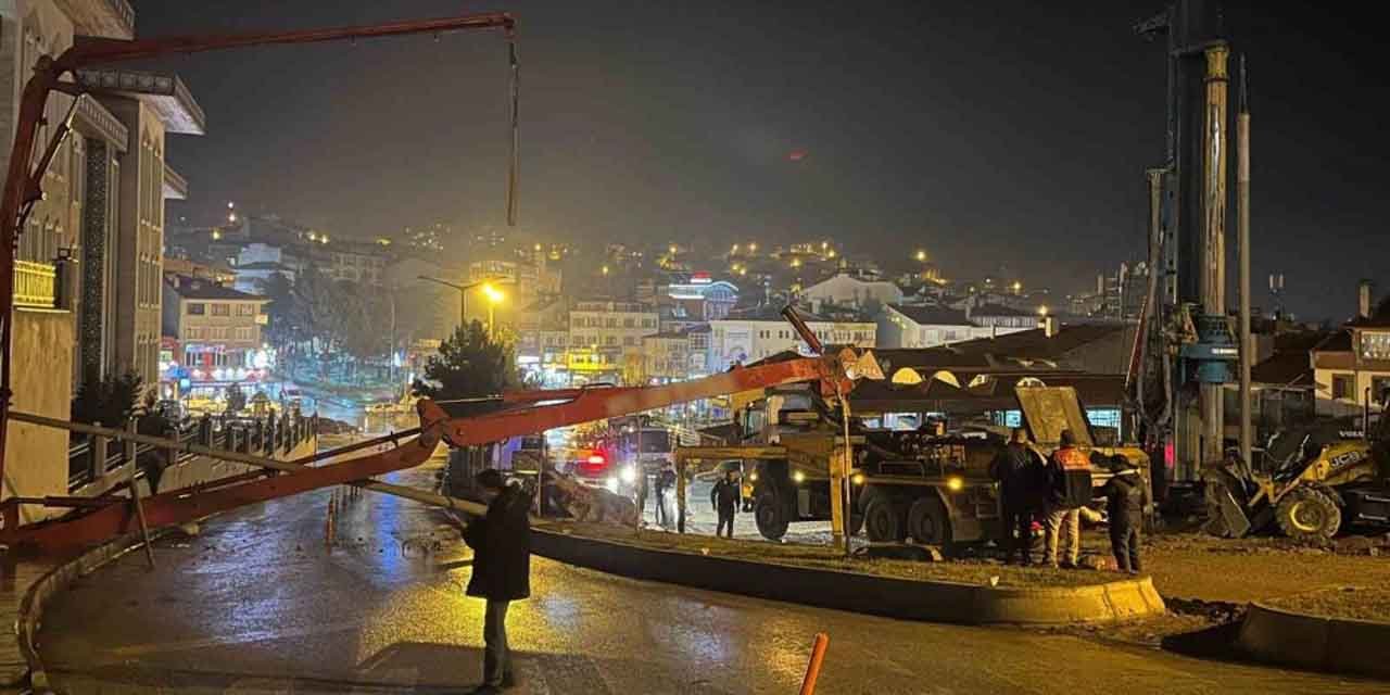 Beton pompası devrildi, facianın eşiğinden dönüldü