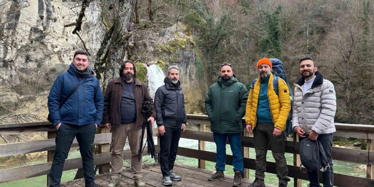 Öğretim görevlisi, şelaleyi tanıtmak için suda yüzdü