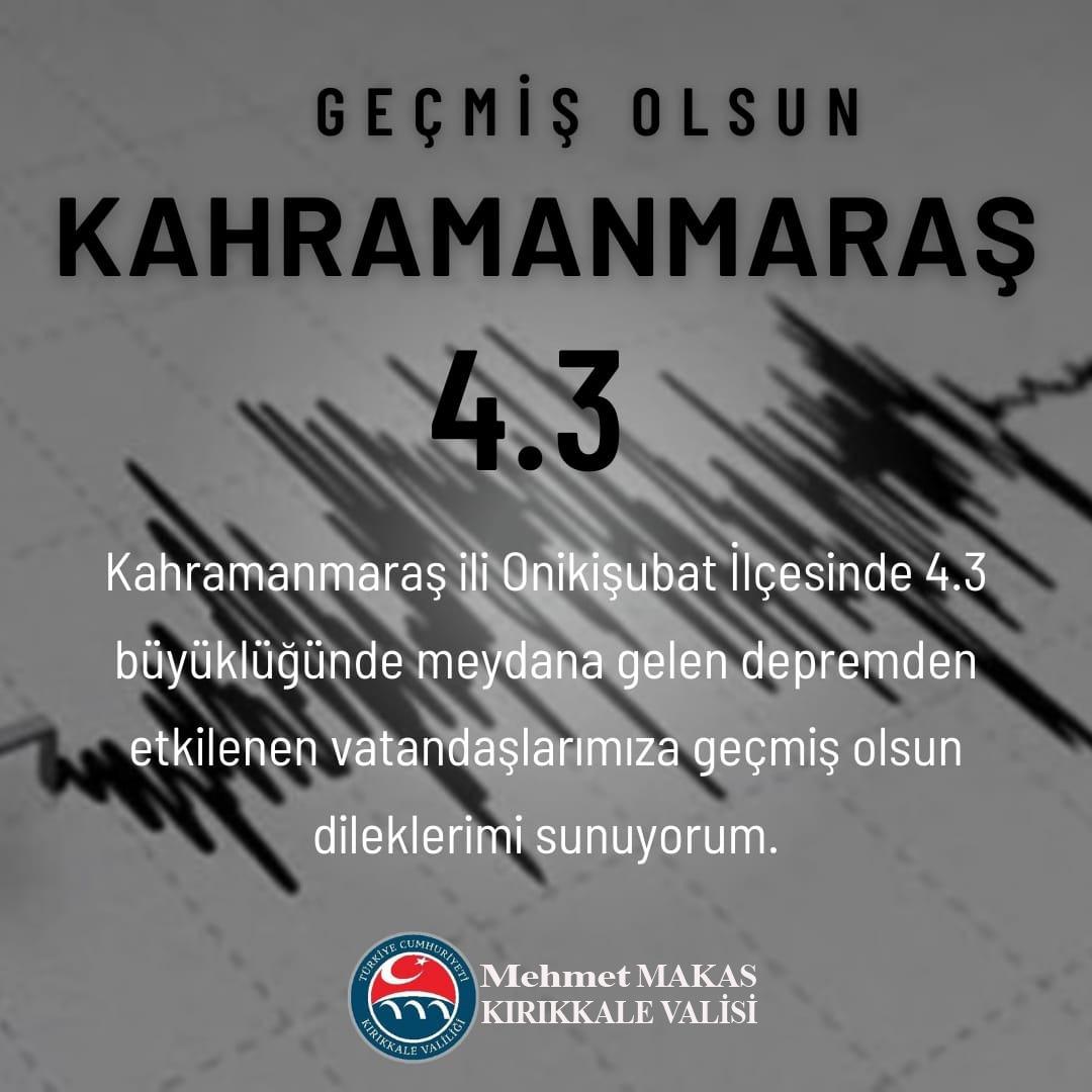 Vali Makas’tan Kahramanmaraş’a Geçmiş Olsun Mesajı