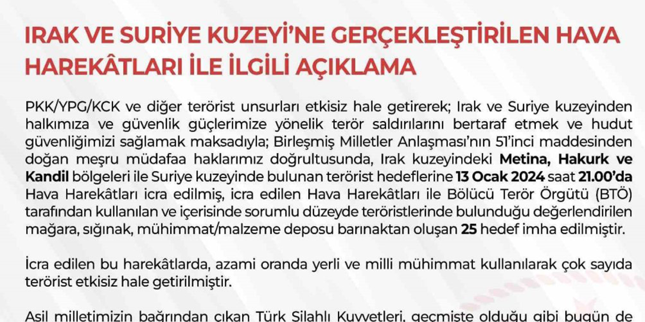 MSB: "Son  24 saatte etkisiz hale getirilen terörist sayısı 57’ye yükseldi"